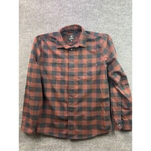 Flylow Flannel Shirt Mens Medium Rust Black Buffalo Plaid Snap Front Wool Blend